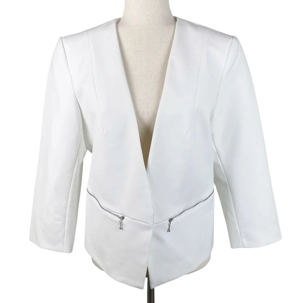 NEW Express Zip Pocket Cutaway Blazer Womens Size 14 Solid White Business Office